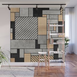 Random Pattern - Concrete and Wood Wall Mural