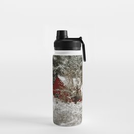 Snowy Red Barn Water Bottle