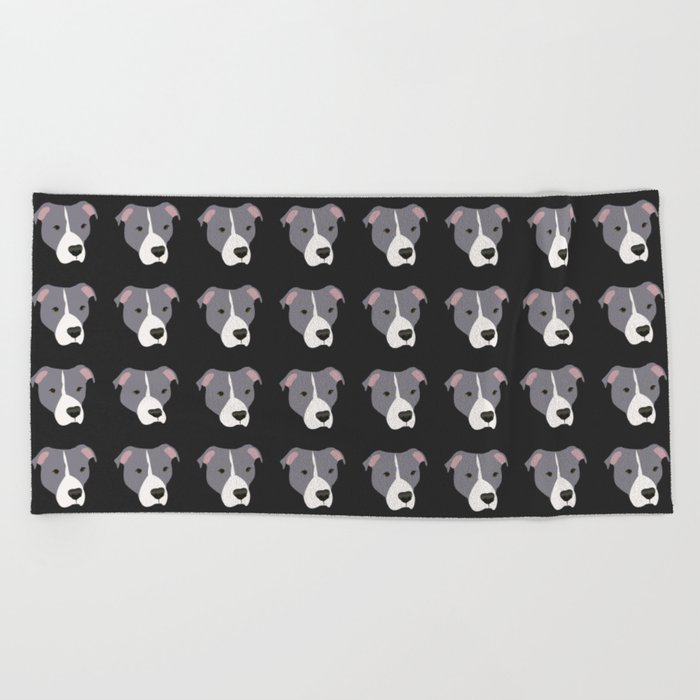 Grey and White Pit Bull Beach Towel