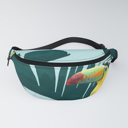 Green Toucan Tropical Banana Leaves Pattern Fanny Pack