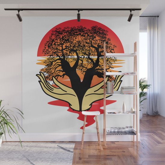 Our hands protect the trees and the climate Wall Mural by DF Design