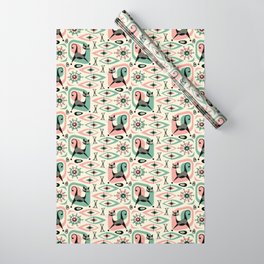 Mid Century Cat Abstract - Pink Aqua Wrapping Paper