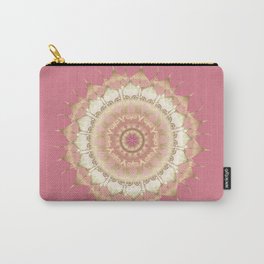 Delicate Gold Rose Mandala on Rose Pink Carry-All Pouch