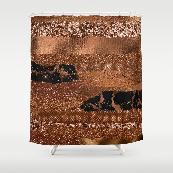 Girly Copper Coffee Glamour Glitter Metal Stripes   Shower Curtain