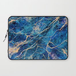 Ripples of Midnight Blue + Gold Marble Abstract Art Laptop Sleeve
