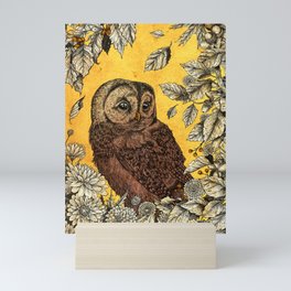 Tawny Owl Yellow Mini Art Print