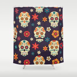 Mexican Sugar Skulls Flowers Pattern Shower Curtain