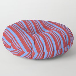 [ Thumbnail: Cornflower Blue & Red Colored Lines/Stripes Pattern Floor Pillow ]
