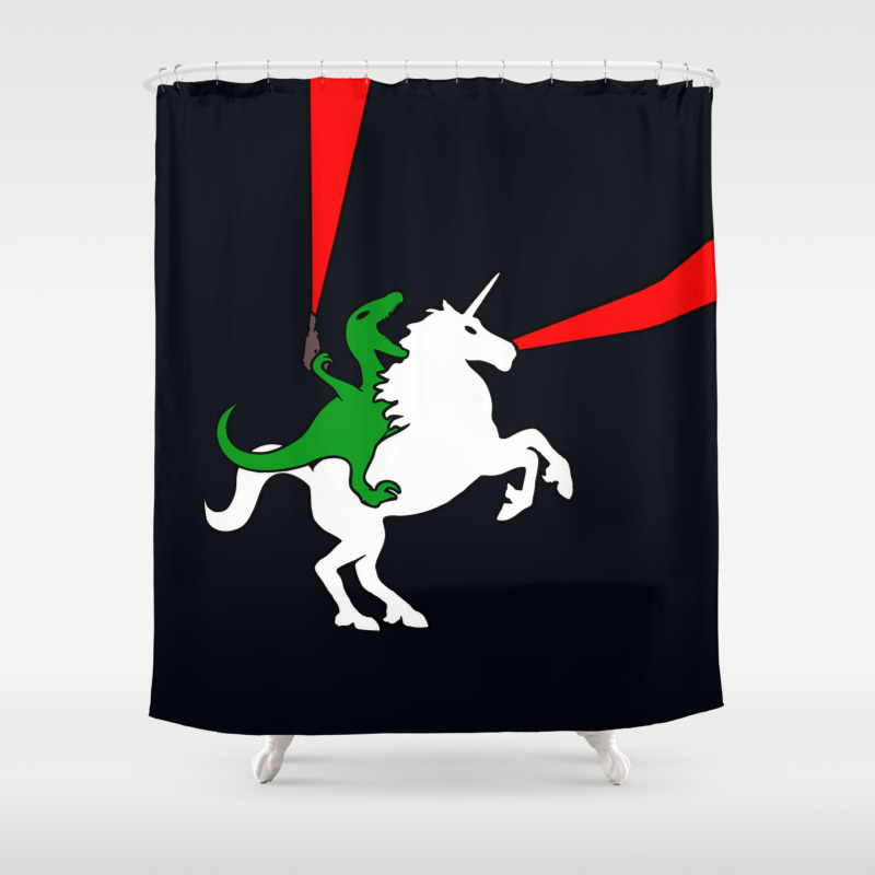 Dinosaur Riding Unicorn With Lasers Shower Curtain By Jezkemp Society6