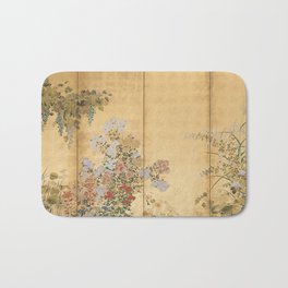 Japanese Edo Period Six-Panel Gold Leaf Screen - Spring and Autumn Flowers Bath Mat
