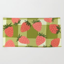 Strawberries and Gingham  Beach Towel