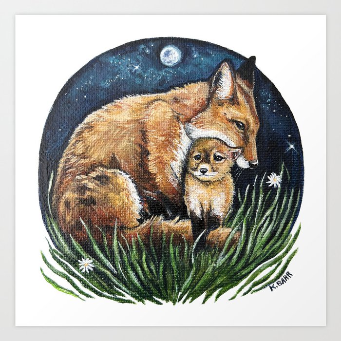Fox Mama and Baby Art Print