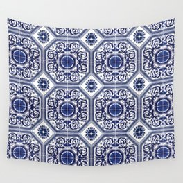 Portuguese Tiles Azulejos Blue and White Pattern Wall Tapestry