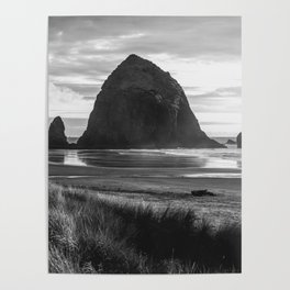 Cannon Beach Sunset - Black and White Nature Photography Poster