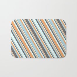 [ Thumbnail: Dim Gray, Light Cyan, Brown & Light Blue Colored Striped Pattern Bath Mat ]