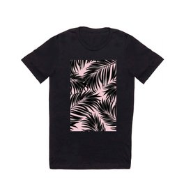Palm Tree Fronds Black on Pink Hawaii Tropical Graphic Design T Shirt