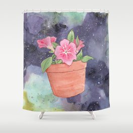 A Curious Pot of Petunias Shower Curtain