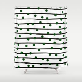 Modern black forest green polka dots stripes Shower Curtain