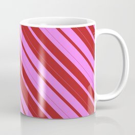[ Thumbnail: Violet and Red Colored Striped Pattern Coffee Mug ]