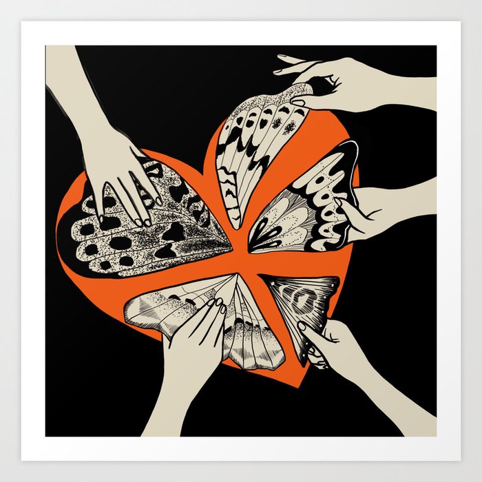 Appliqué Butterfly Wing Heart Art Print