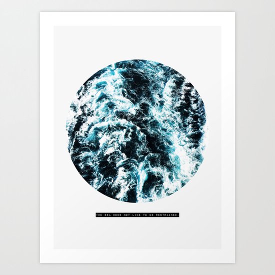 Free Like The Sea, digital collage, ocean waves, seascape, geometric nature, minimalist print, quote Art Print