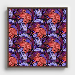 Stained Glass Purple Red Floral Framed Canvas