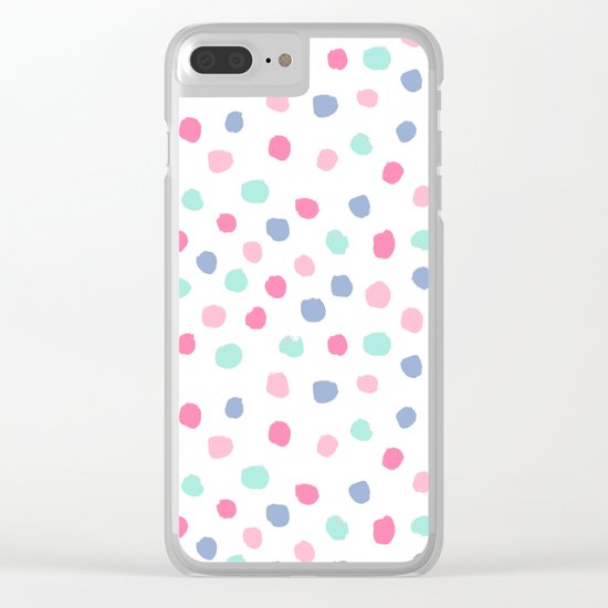 Pastel painted dots pattern minimal mint and pink nursery home decor patterns Clear iPhone Case