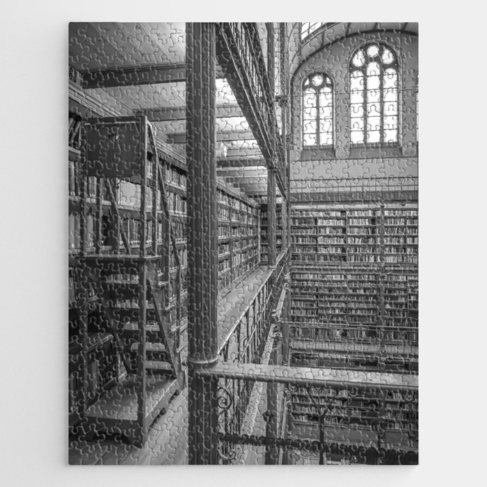 Black and white art library art print,  Rijksmuseum in Amsterdam - history architecture photography Jigsaw Puzzle