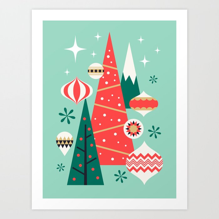 Retro Christmas Card Theme - Plain Mint Art Print