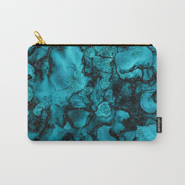 Blue Gemstone and Ink Malachite Glitter Marble Carry-All Pouch