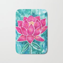 Sacred Lotus – Magenta Blossom with Turquoise Wash Bath Mat | Flower, Zen, Curated, Catcoq, Lotus, Nature, Buddhism, Sacredlotus, Aquatic, India 