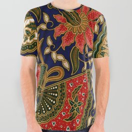 Indonesian Batik Floral Pattern With Fans All Over Graphic Tee