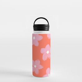 Tropical Pink Flowers on Peachy Coral Color Water Bottle