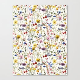 Scandinavian Colorful Midsummer Dried Wildflowers Watercolor Meadow  14 Canvas Print