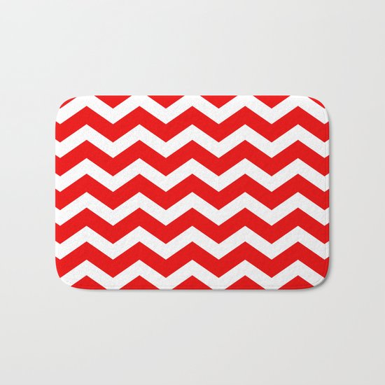 Chevron Red White Bath Mat