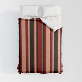 [ Thumbnail: Dark Salmon, Black & Maroon Colored Pattern of Stripes Comforter ]