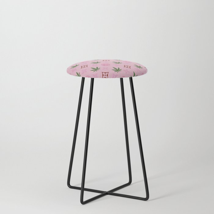 Pink Marijuana tile pattern. Digital Illustration background Counter Stool