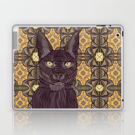 Caracal portrait on orange and brown patterned background Laptop Skin