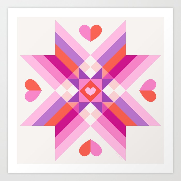 Geometric Hearts Quilt Art Print