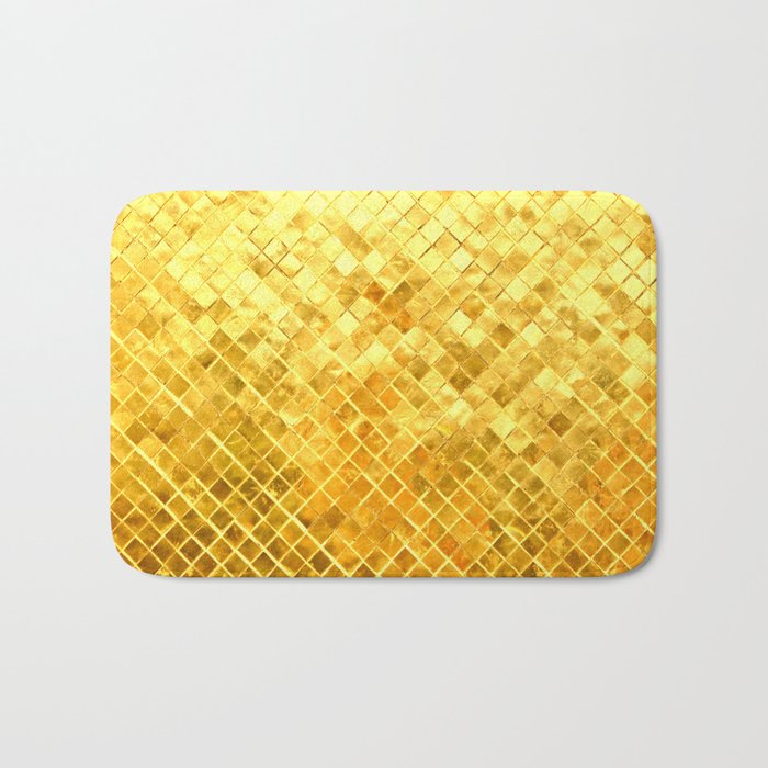 Give me Gold: festive, golden, fashionable, 3-d, glittery, Christmas, cheerful, lattice design Bath Mat