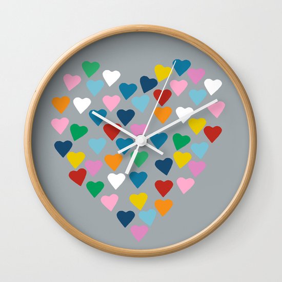Hearts Heart Multi Grey Wall Clock
