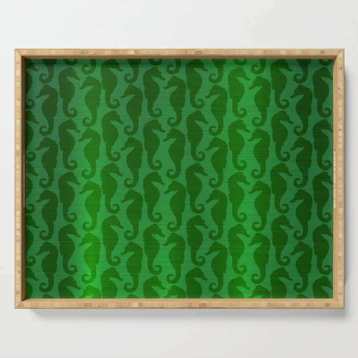 Green Silk Metallic Seahorse Modern Collection Serving Tray
