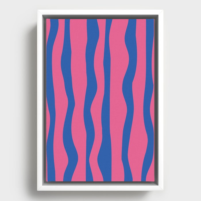 Vertical Lines - Pink Blue Framed Canvas
