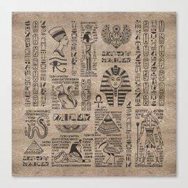 Egyptian hieroglyphs and symbols on wood Canvas Print