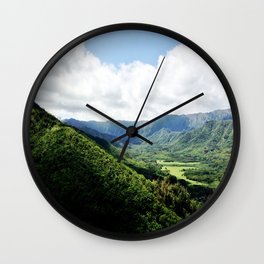 KAHANA VALLEY Wall Clock | Landscape, Valley, Digital, Hawaiianislands, Hawaii, Paradise, Oahu, Nature, Clouds, Color 