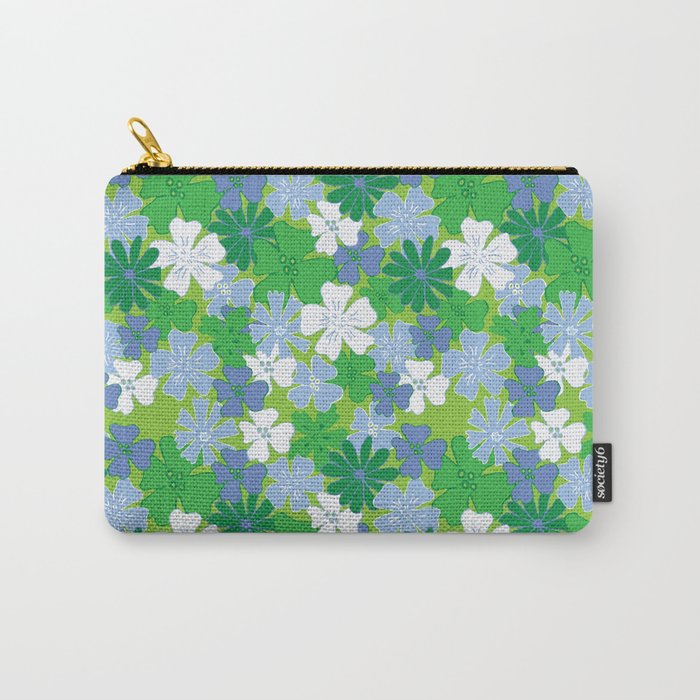 Scattered Floral Blue and Green Small Carry-All Pouch