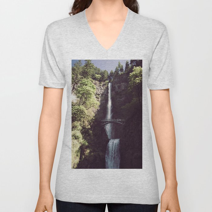 Multnomah Falls Waterfall - Nature Photography V Neck T Shirt