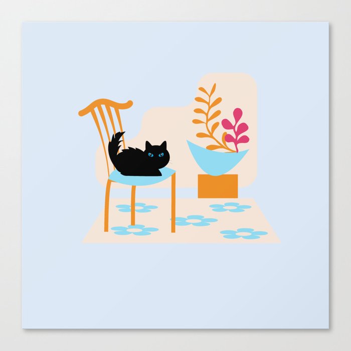 Cute Black Cat Chair Room 6 Canvas Print