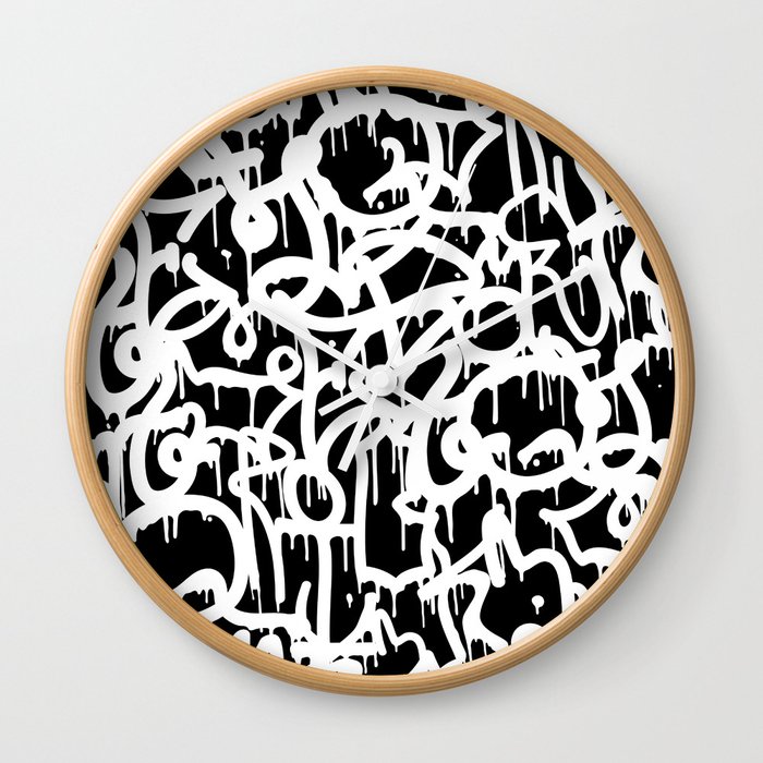 Black and White Graffiti Pattern Wall Clock