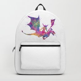 Girl Viking Riding Dragon Colorful Watercolor Backpack